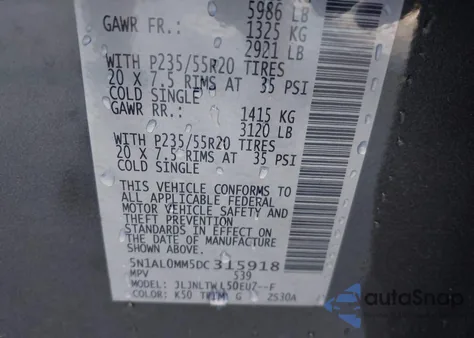 2013 Infiniti Jx35 from USA, damaged, VIN 5N1AL0MM5DC315918